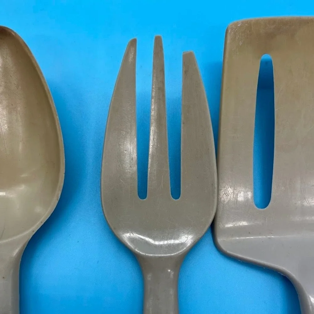Vintage Norplac Nylon Kitchen Utensils White Blue Flowers DuPont Set of 3 Retro